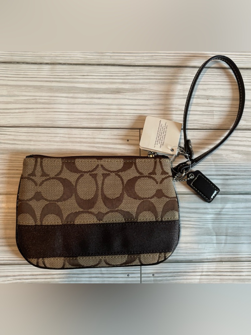 Coach Signature Canvas Wristlet in Brown/Tan - Picture 3 of 10